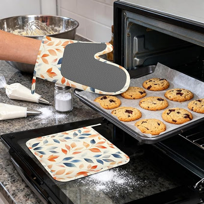 Autumn Leaves Heat-Resistant Silicone Oven Mitts and Pot Holder 4 Piece Set - Image 4