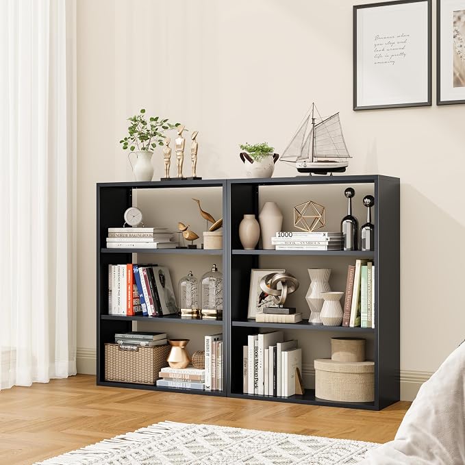 3 Tier Black Metal Bookshelf, Small Open Bookcases - Image 3