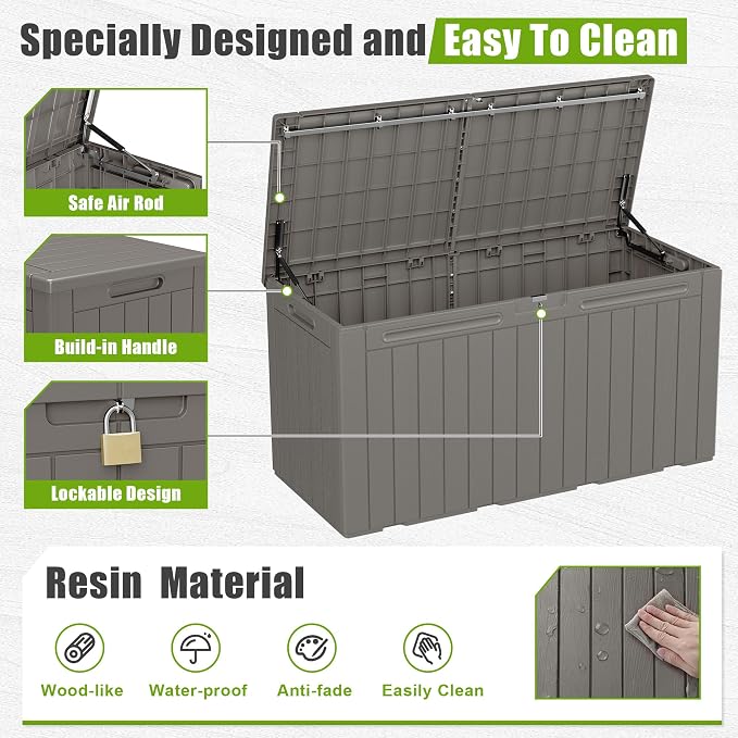 Flamaker Resin Deck Box 100 Gallon Large Outdoor Storage Box Waterproof | - Image 4