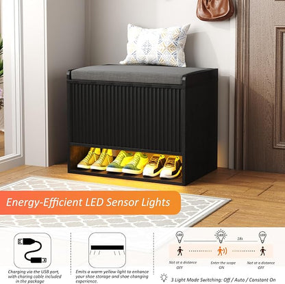 HOMEFORT 23.6" Fluted Shoe Storage Bench, Small Entryway Bench - Image 4