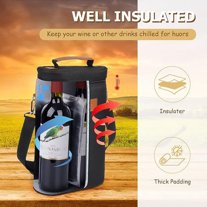 Tirrinia 2 Bottle Leakproof Insulated Wine Tote Carrier Bag - Image 7