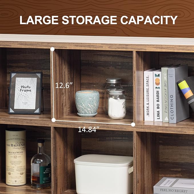 8 Cube Storage Organizer Bookshelf, Industrial Horizontal Bookcase, Accent - Image 4