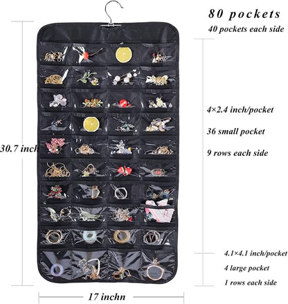 Cemueo Hanging Jewelry Organizer, Double Sided 80 Pocket Jewelry Chain Storage - Image 5