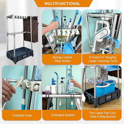 Rolling Cleaning Cart, Cleaning Tools Organizer, Housekeeping & Janitorial Cart - Image 4