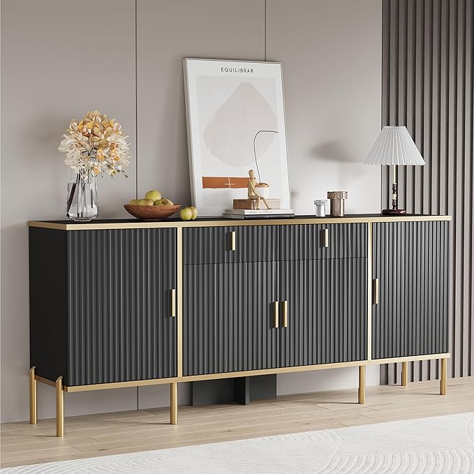 60" Fluted Buffet Cabinet with Storage, Modern Buffets & Sideboard with 2 - Image 6