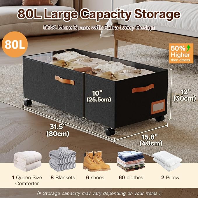 Under Bed Storage with Wheels, No Assemble Metal Rolling Underbed Storage - Image 3