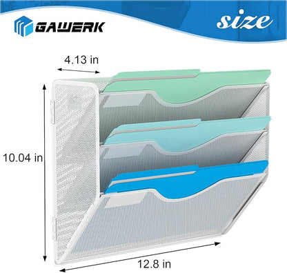 3 Tier Hanging Wall File Organizer, Mesh Mail Paper Orgnization Hanging File - Image 2