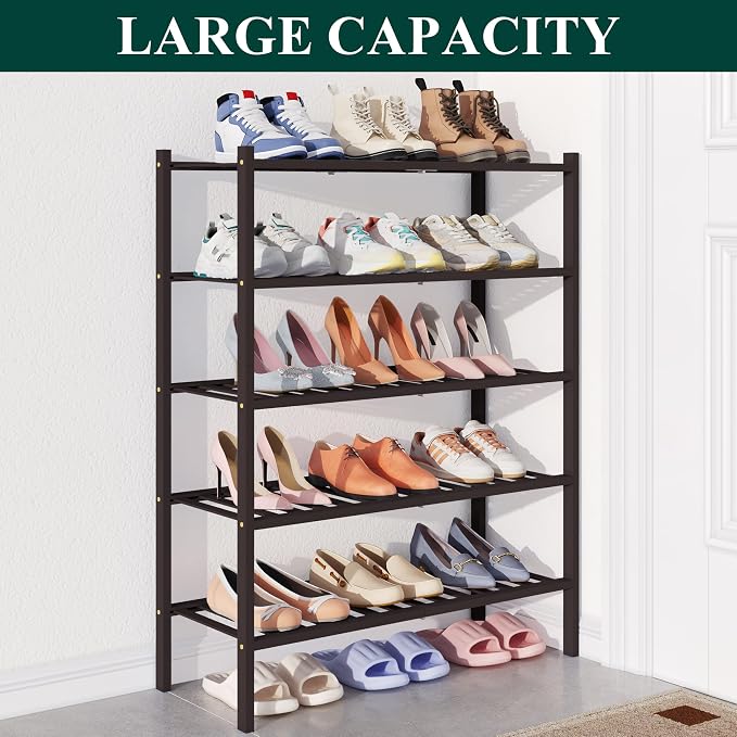 Smiry Bamboo Shoe Rack for Closet, 5 Tier Wooden Stackable Shoe Organizer - Image 5