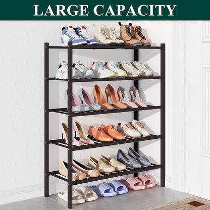 Smiry Bamboo Shoe Rack for Closet, 5 Tier Wooden Stackable Shoe Organizer - Image 5