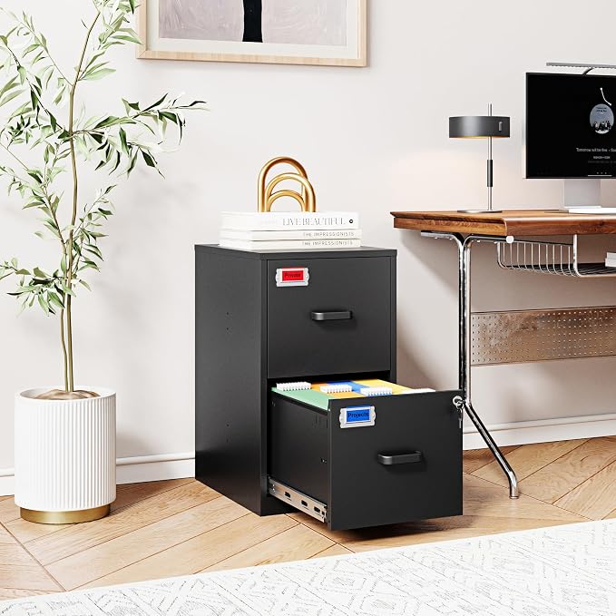 2 Drawer File Cabinet with Lock, 25.4" High Vertical Filing Cabinet, 17.7" Deep - Image 4