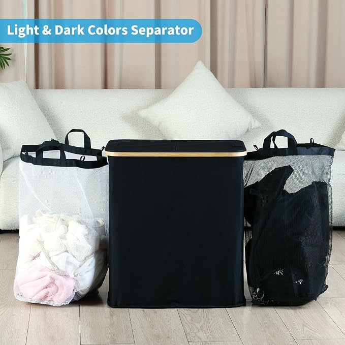 efluky Laundry Hamper with Lid, Double Laundry Hamper with 2 Removable Bags - Image 3