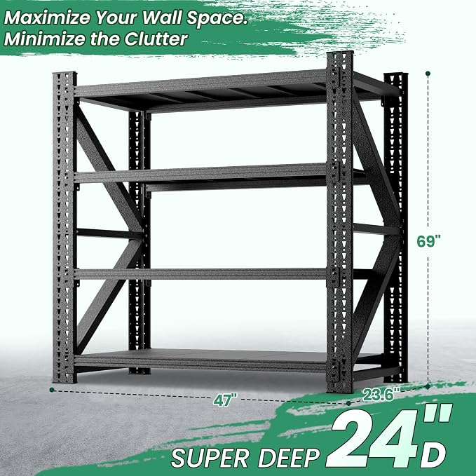 4 Tier Heavy Duty Garage Shelving, Industrial Shelving Built - Image 3
