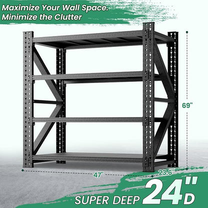 4 Tier Heavy Duty Garage Shelving, Industrial Shelving Built - Image 3