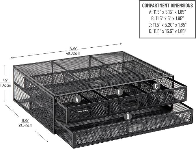Mind Reader Monitor Stand, Ventilated Laptop Riser, Storage Drawer, Metal Mesh - Image 3