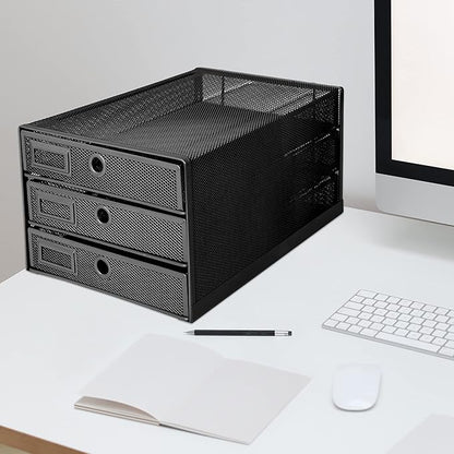 Annova Desk Organizer Wire Mesh 3 Tier Sliding Drawers Paper - Image 2
