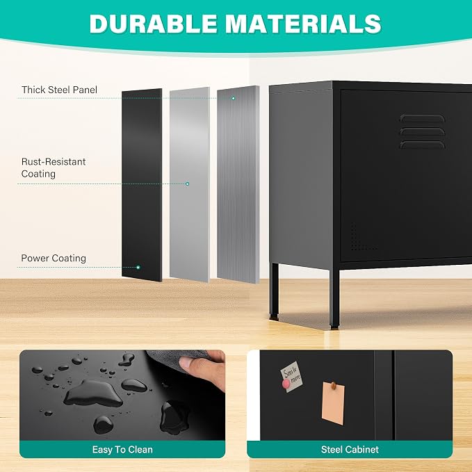 SISESOL Black Metal Storage Cabinet - Image 8
