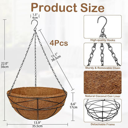 4 Pack 14 inch Metal Hanging Baskets - Image 3