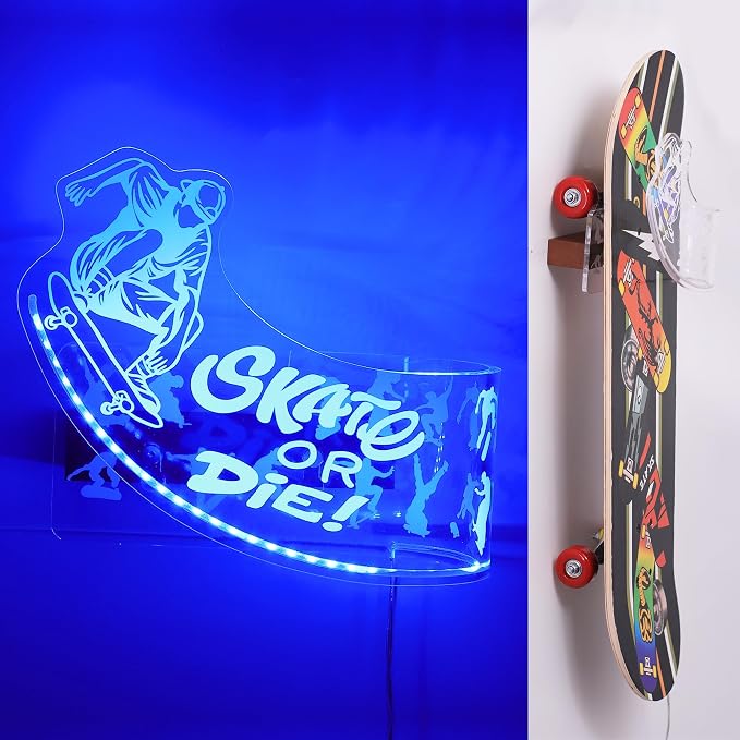 Light Up Skateboard Wall Mount, Acrylic Skateboard Rack by CoolGiftMart