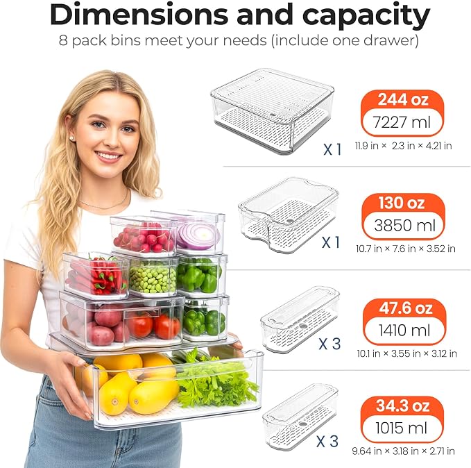 SMRCAD Clear Fridge Bins with Drain Trays - Image 3