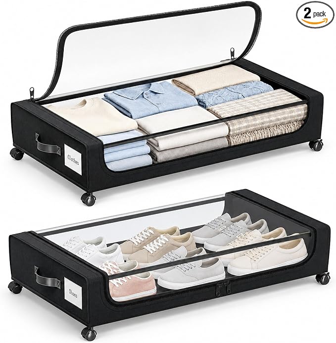 Camkey® Under Bed Storage with 360° Wheels, 60L Low-Profile Rolling Underbed by Camkey