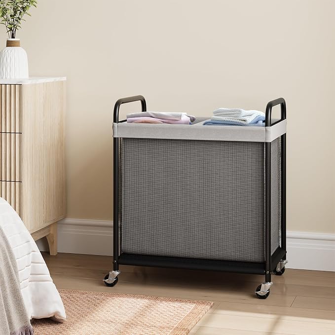 ELYKEN Laundry Hamper 2 Section, 100L Rolling Laundry Sorter - Image 9