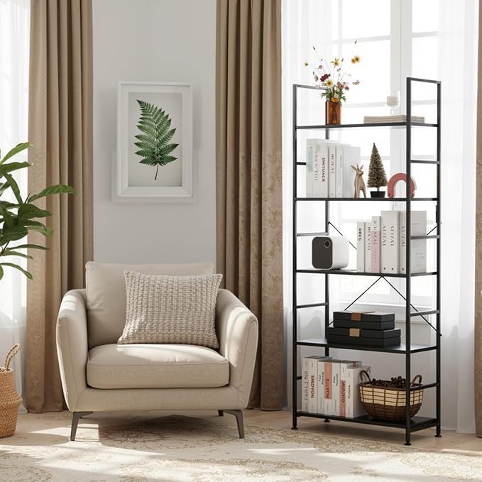 HealSmart 5 Tier Bookshelf, Free Standing Book Shelf Home Office Bookcase Shelf - Image 6
