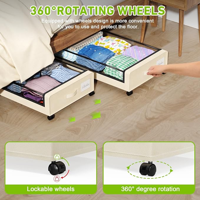 Tututry Under Bed Storage with Wheels, XXL 60L Under the Bed Storage Bins - Image 3