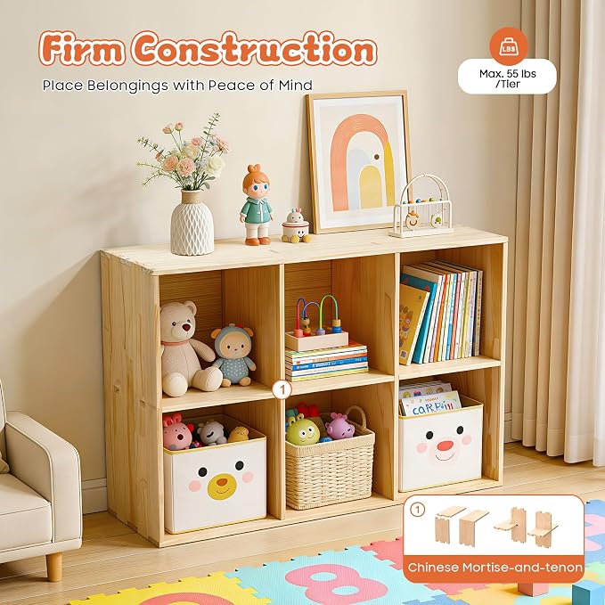 6 Cube Storage Shelf, 2-Tier Solid Wood Cube Storage Organizer, Vertical or - Image 6