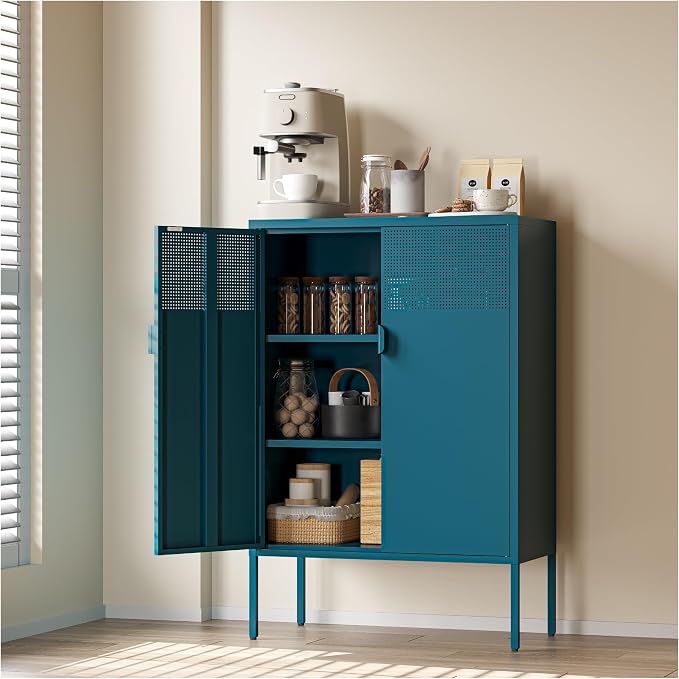 COFaR Peacock Blue Metal Cabinet, 47”H Modern Sideboard by COFAR