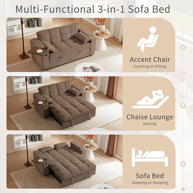 hansones 65'' 3-in-1 Folding Convertible Sofa Bed, Queen Size Pullout Sofa - Image 4