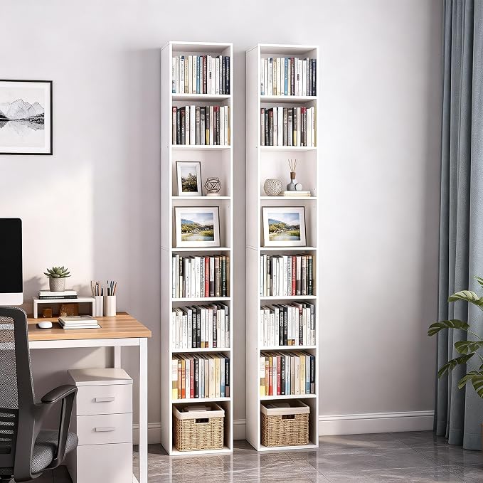 8-Cube Storage Organizer Bookcase, Tall Narrow Bookshelf - Image 7
