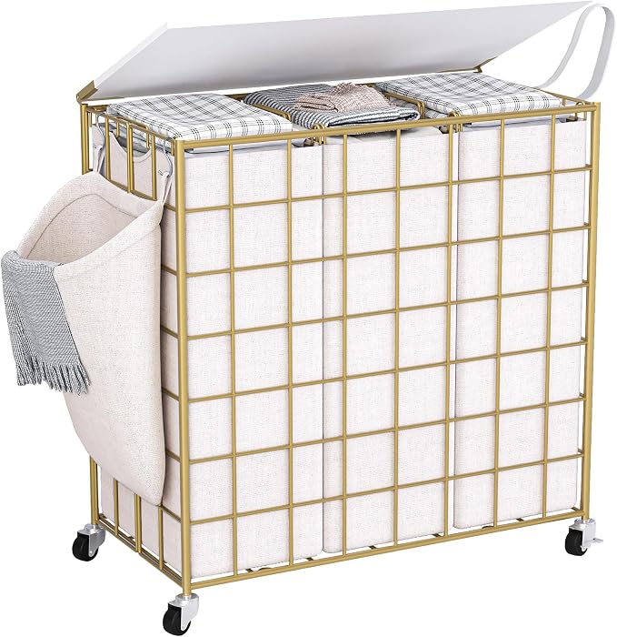 Laundry Basket with Wheels, Heavy Duty Laundry Sorter 3 Sections, 140L Large by Unknown