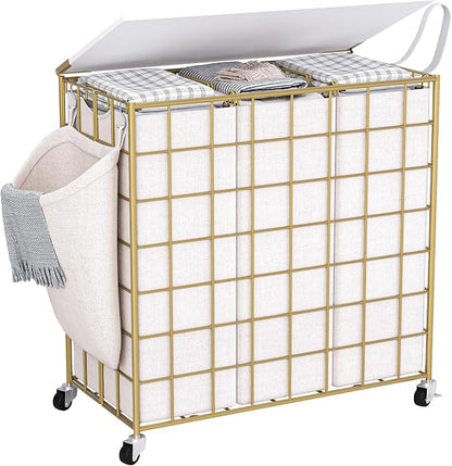 Laundry Basket with Wheels, Heavy Duty Laundry Sorter 3 Sections, 140L Large by Unknown