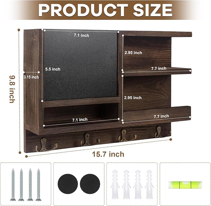 WEWEOW Key Holder for Wall, Mail Organizer Wall Mount - Image 4