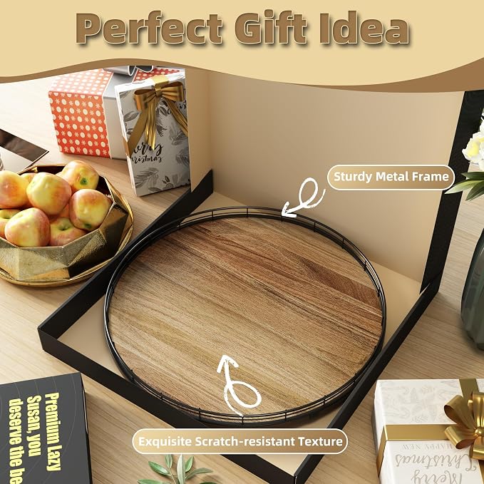 Acacia Wood 18" Lazy Susan Turntable Organizer - Image 6