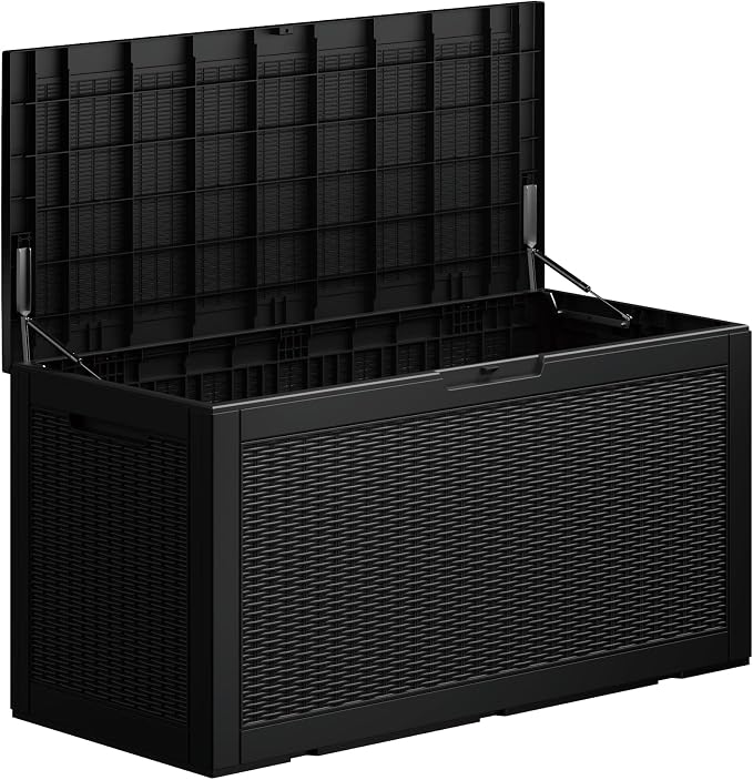 100 Gallon Deck Box, Resin Outdoor Indoor Waterproof Storage Box, Lockable by Kdymod