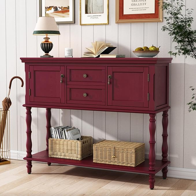 ARTPOWER Console Table with 2 Drawers, Retro Entryway Table with 2 Door by PowerofArtBetterforLife