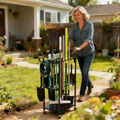 Garden Tool Organizer with Wheels, Heavy Duty Rolling Yard Tool Rack with 14 by Faesun