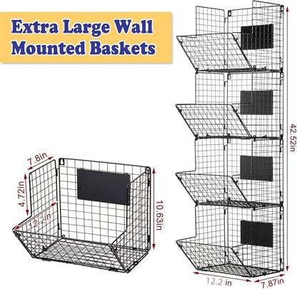 X-cosrack Metal Wire Basket Wall Mount, 4 Tier Extra Large Wall Storage Basket - Image 5