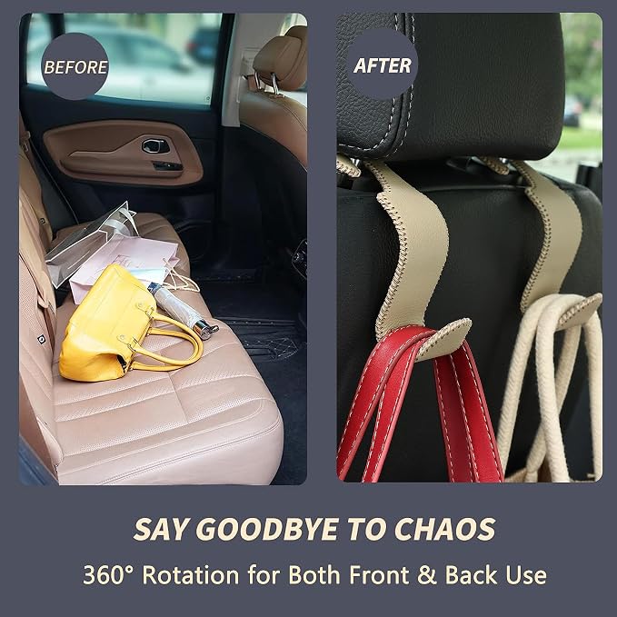 Amooca Car Seat Headrest Hook 4 Pack Metal Core Hanger Universal Car Storage - Image 3