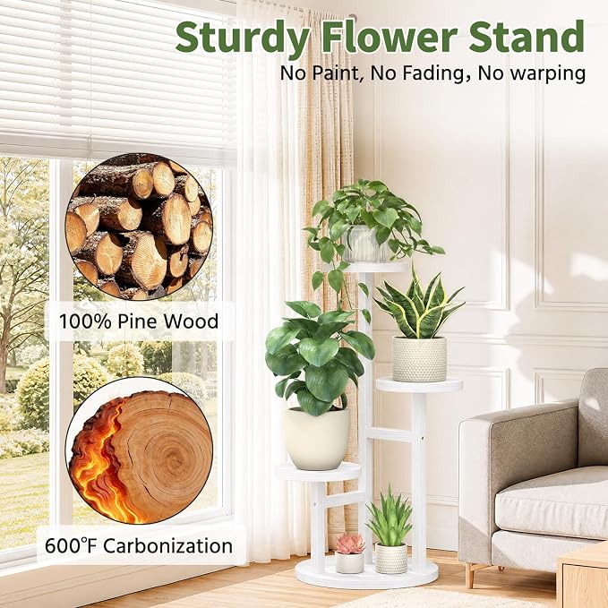 LASZOLA 3 Tiered Wood Plant Stand Indoor Corner, Flower Holder Rack Tall - Image 3
