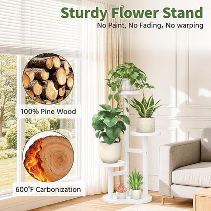 LASZOLA 3 Tiered Wood Plant Stand Indoor Corner, Flower Holder Rack Tall - Image 3