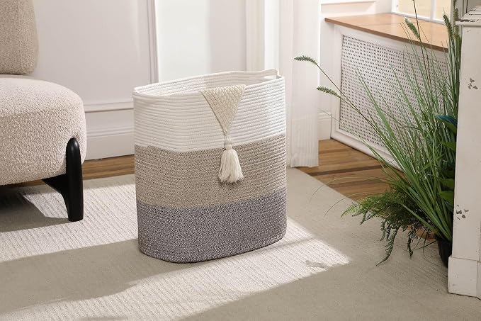 Tall Laundry Basket With Handles, Woven Cotton Rope Big Laundry Hamper Sorters - Image 7