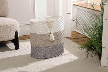 Tall Laundry Basket With Handles, Woven Cotton Rope Big Laundry Hamper Sorters - Image 2
