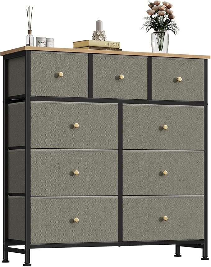 DUMOS 9 Drawer Dresser for Bedroom, Storage Organizer Chest of Drawers | Fabric by DumosLifestyle