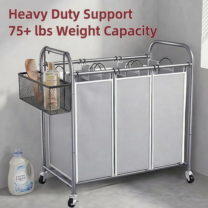 ROMOON Laundry Sorter Hamper 3 Section, Divided Laundry Basket Organizer - Image 2