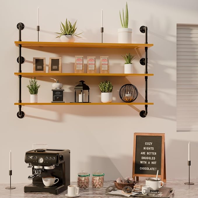 HDDFER Industrial Pipe Shelving Shelf Rustic Wood Wall Shelves Industrial by industrialpipeshelving