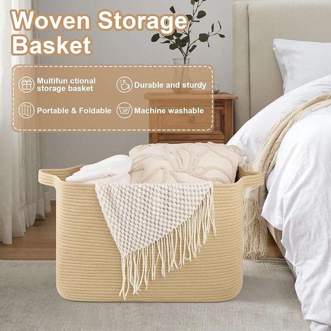 95L Extra Large Blanket Basket, Rectangle Nursery Blanket Storage - Image 7