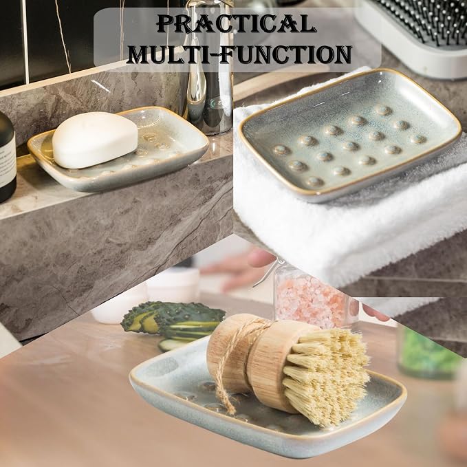 Soap Dish for Shower, Ceramic Soap Dish Non-Slip Soap Holder Bar Saver Tray for - Image 4