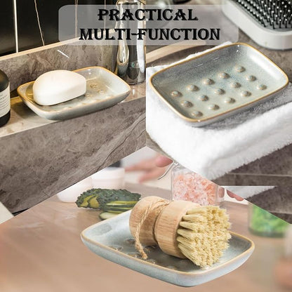 Soap Dish for Shower, Ceramic Soap Dish Non-Slip Soap Holder Bar Saver Tray for - Image 4